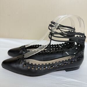Via Spiga Black Leather Ballet Flats Crisscross Lace Up Shoes Size 6M
